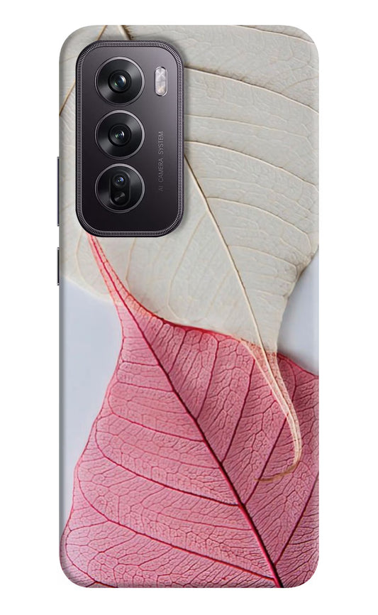 White Pink Leaf Oppo Reno12 Pro 5G Hard Case Back Cover by Casekaro