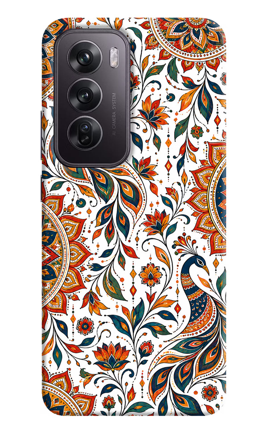 White Mayura Oppo Reno12 Pro 5G Back Cover, Hard case