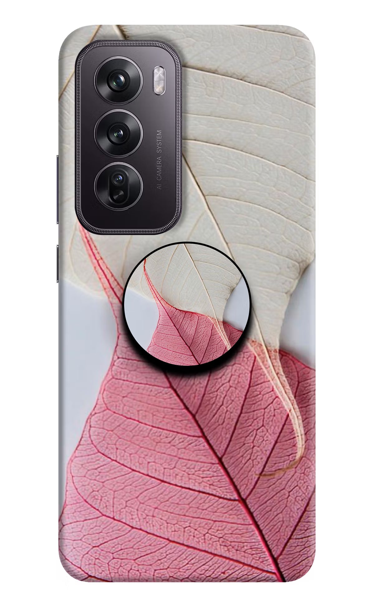 White Pink Leaf Oppo Reno12 Pro 5G Pop Case by Casekaro