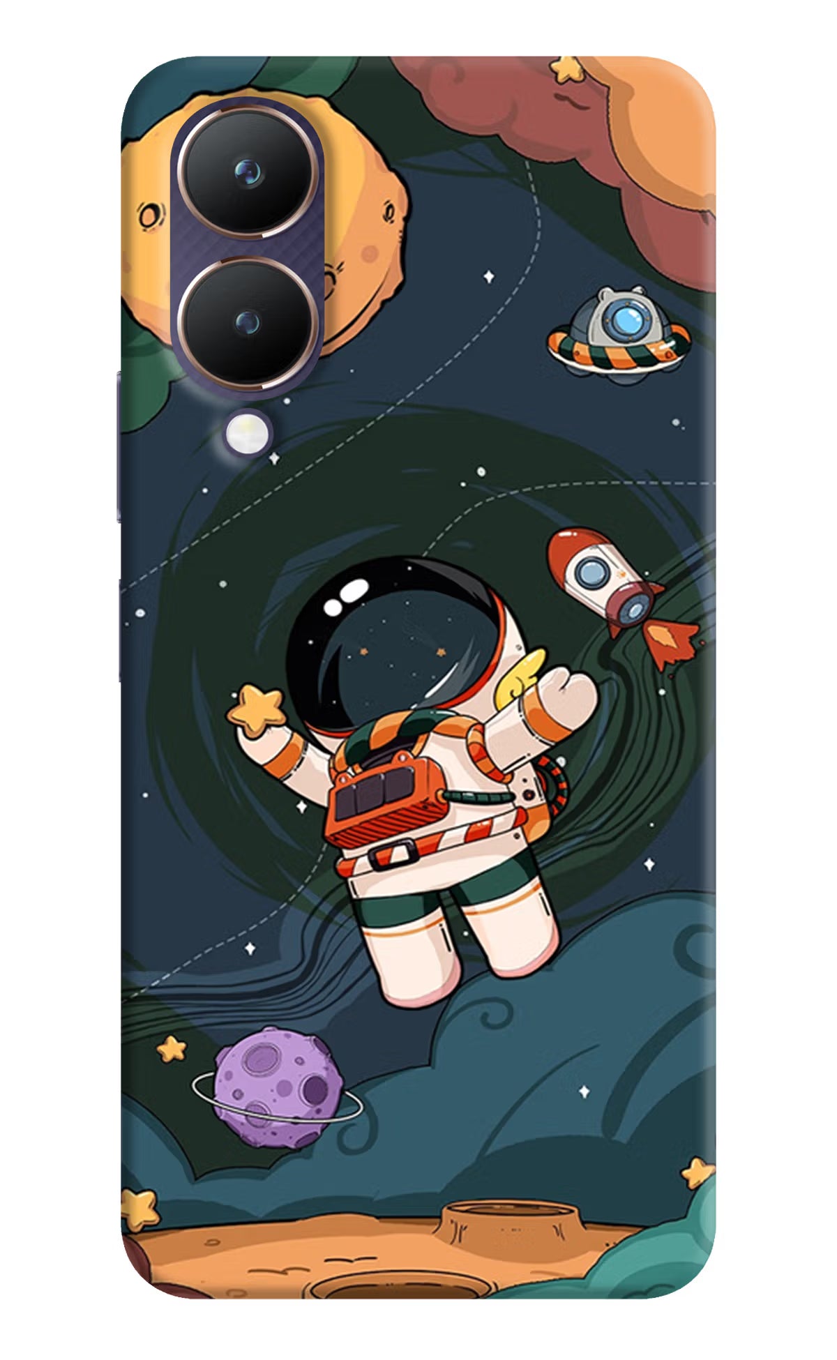 Cartoon Astronaut Vivo Y28 5G Hard Case Back Cover by Casekaro