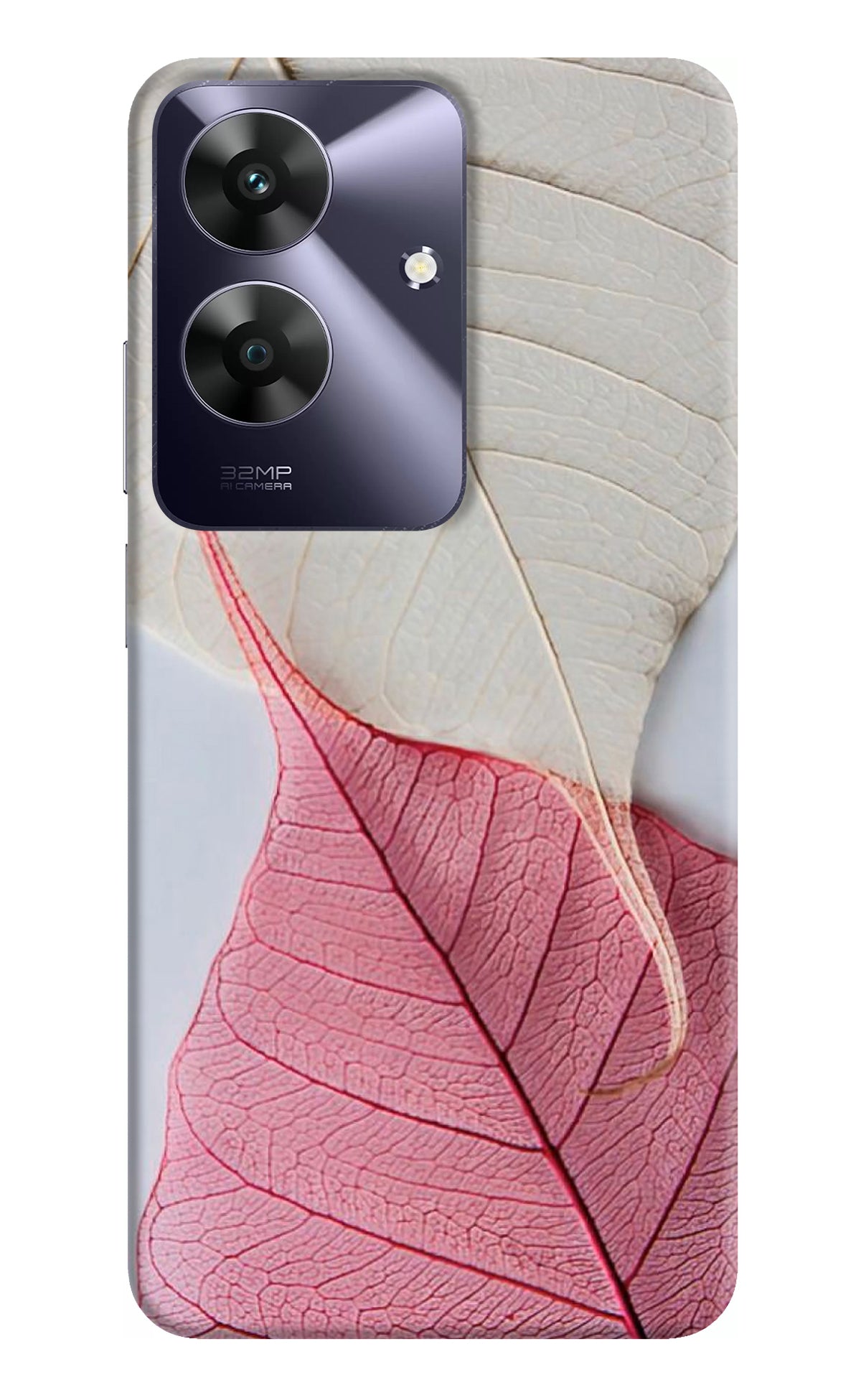 White Pink Leaf Realme C61 Back Cover