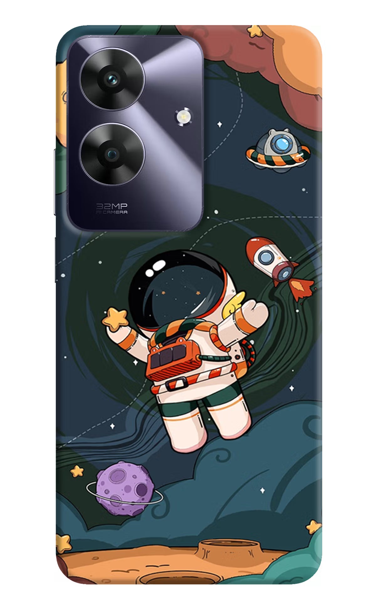 Cartoon Astronaut Realme C61 Hard Case Back Cover by Casekaro