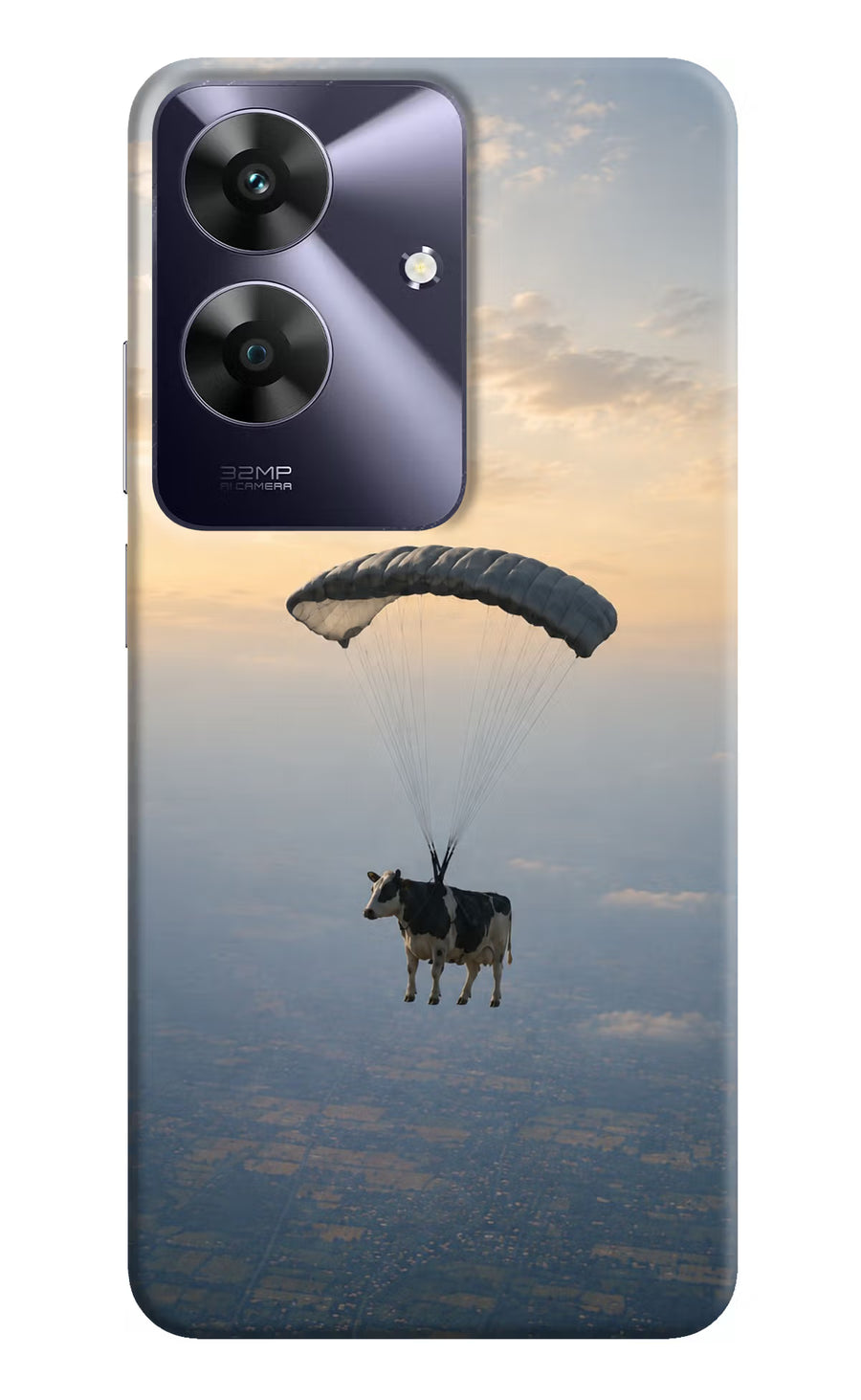 Skydiving Cow Realme C61 Back Cover, Hard case