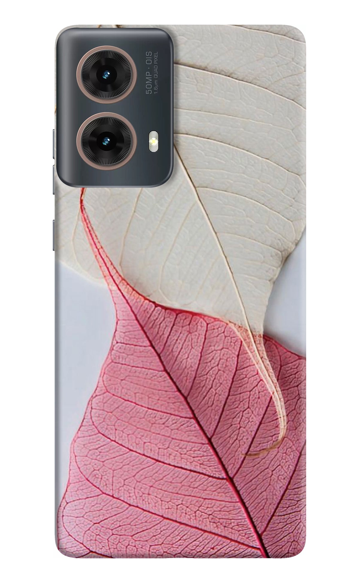 White Pink Leaf Motorola G85 Back Cover