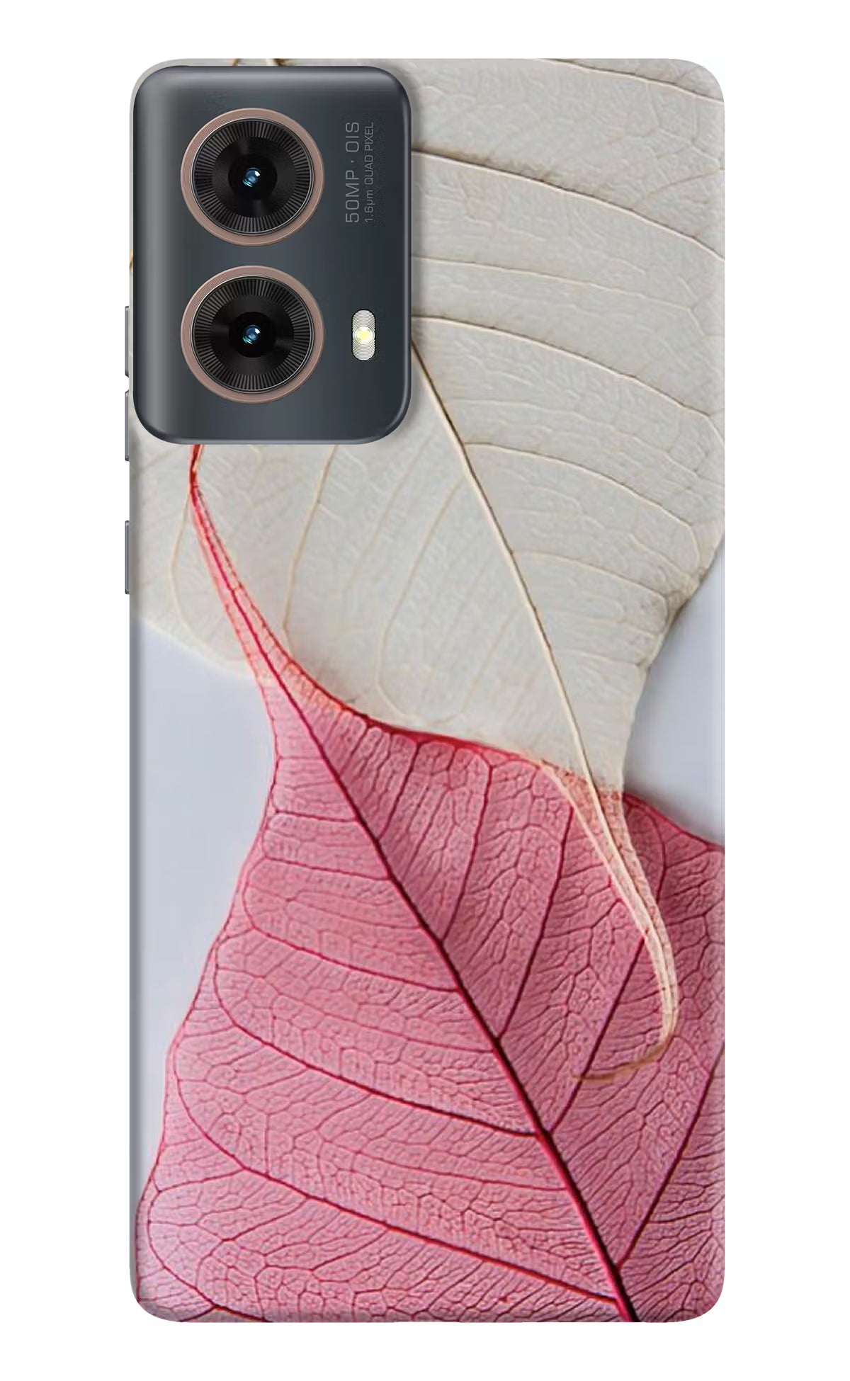 White Pink Leaf Motorola G85 Hard Case Back Cover by Casekaro