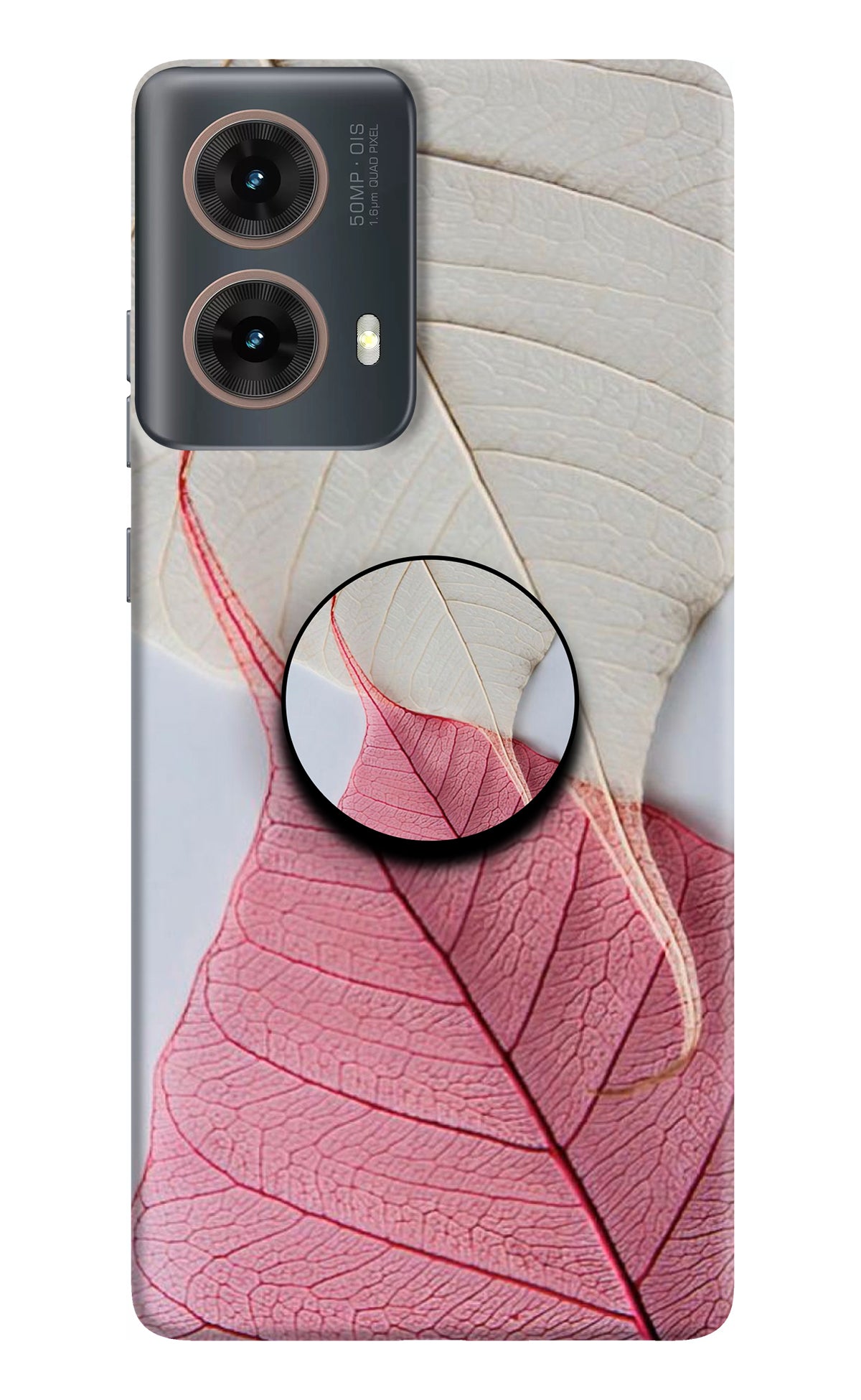 White Pink Leaf Motorola G85 Pop Case