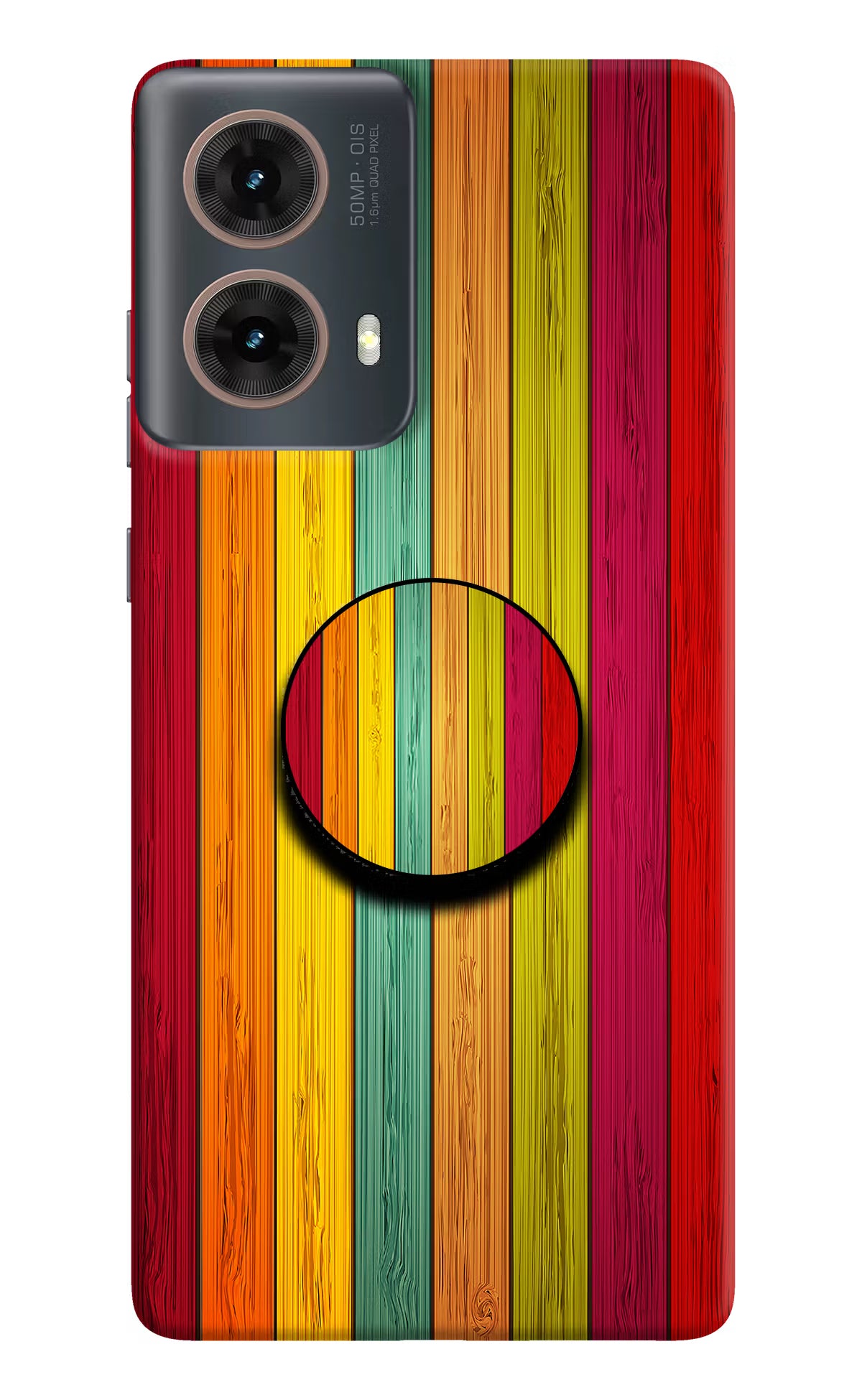 Multicolor Wooden Motorola G85 Pop Case by Casekaro
