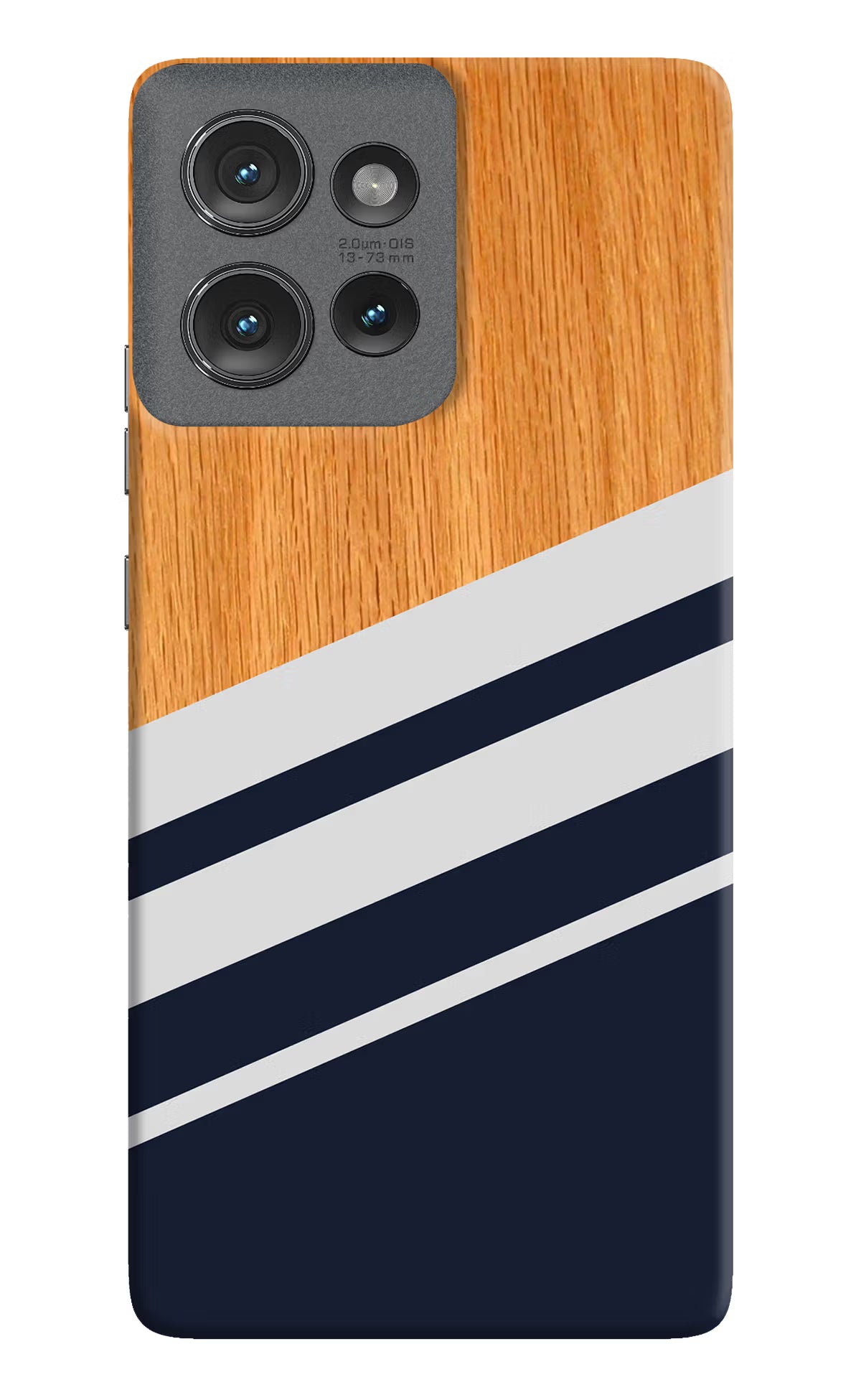 Blue and white wooden Moto Edge 50 Hard Case Back Cover by Casekaro