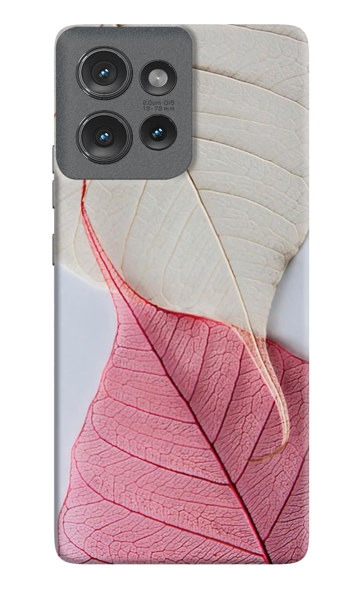White Pink Leaf Moto Edge 50 Hard Case Back Cover by Casekaro