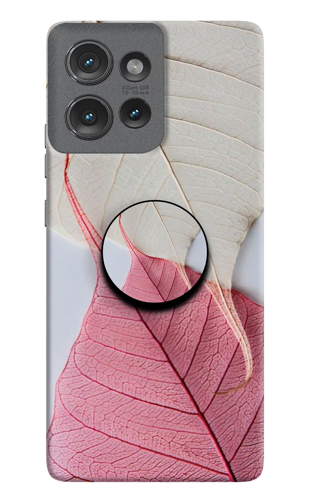 White Pink Leaf Moto Edge 50 Pop Case by Casekaro