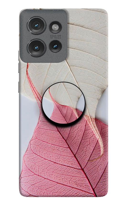 White Pink Leaf Moto Edge 50 Pop Case by Casekaro