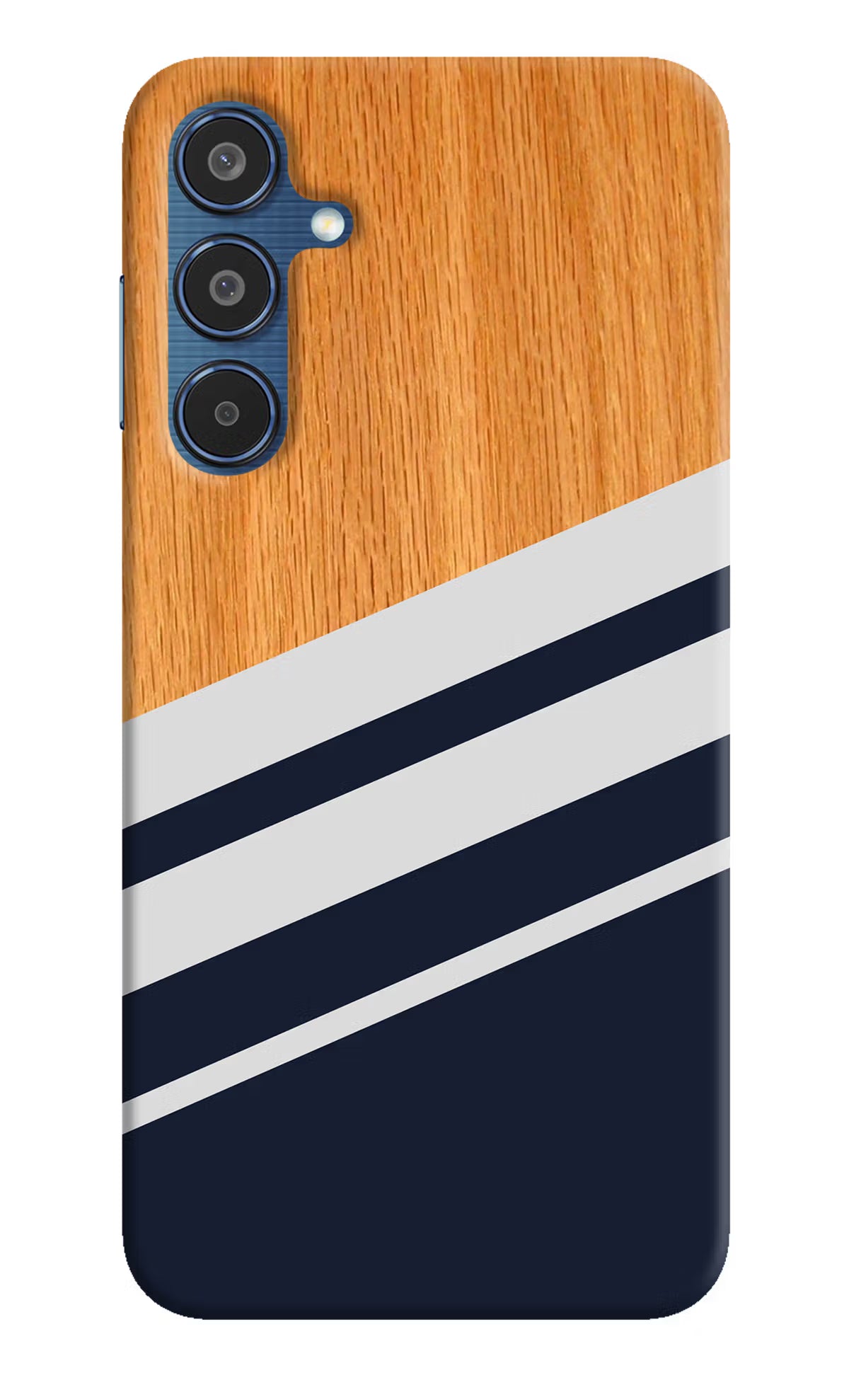 Blue and white wooden Samsung M35 5G Hard Case Back Cover by Casekaro