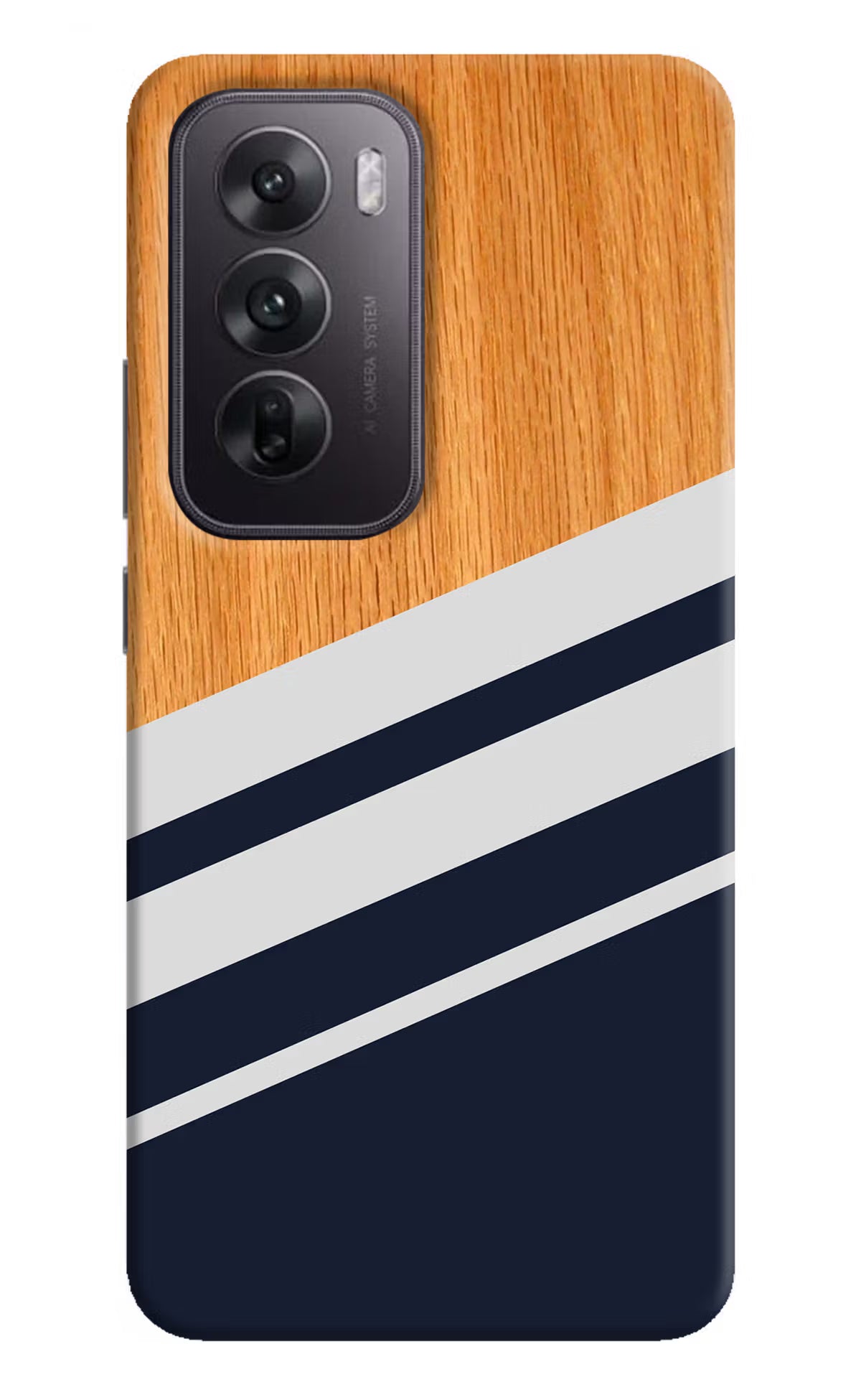 Blue and white wooden Oppo Reno12 5G Hard Case Back Cover by Casekaro