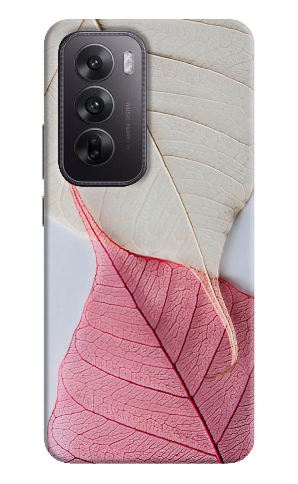 White Pink Leaf Oppo Reno12 5G Back Cover