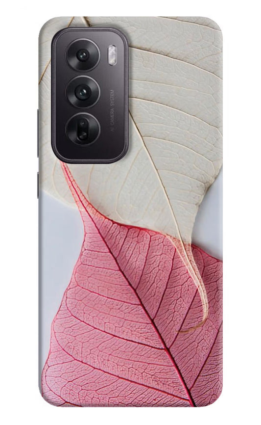 White Pink Leaf Oppo Reno12 5G Hard Case Back Cover by Casekaro