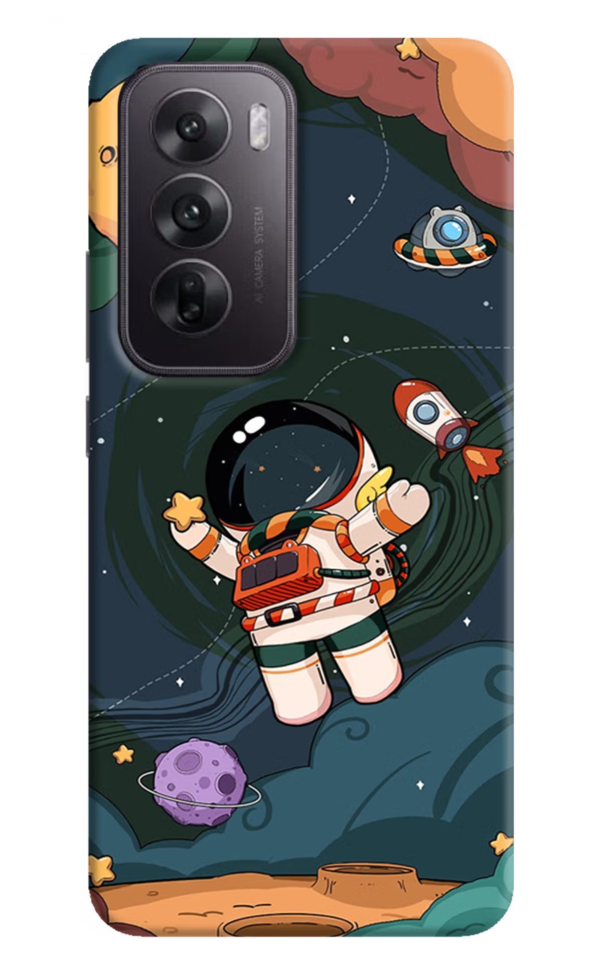 Cartoon Astronaut Oppo Reno12 5G Hard Case Back Cover by Casekaro