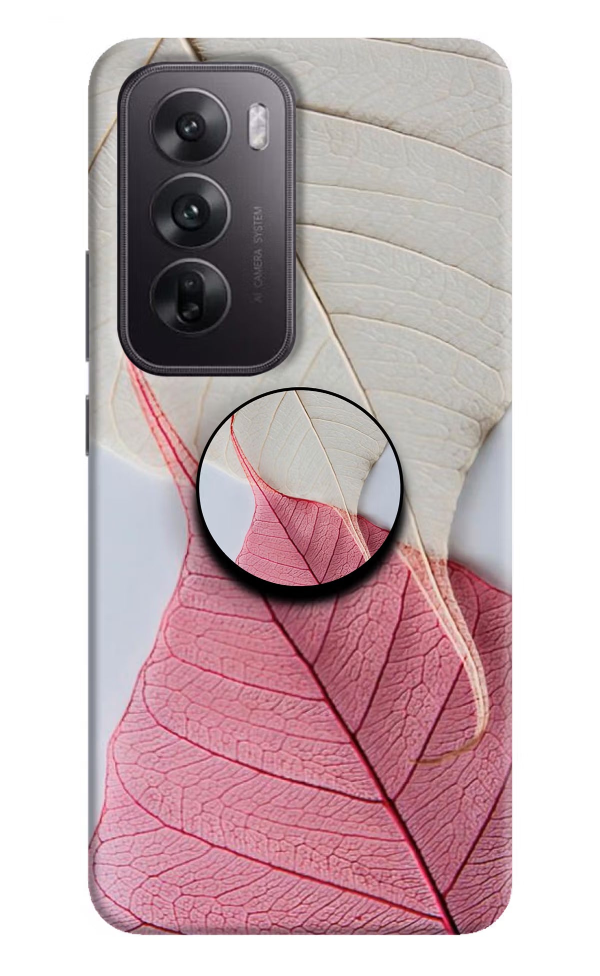 White Pink Leaf Oppo Reno12 5G Pop Case by Casekaro