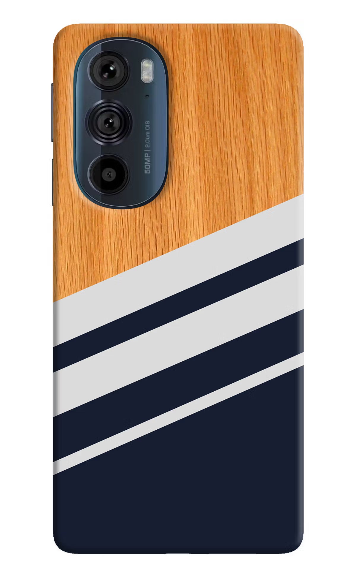 Blue and white wooden Moto Edge 30 Pro Hard Case Back Cover by Casekaro