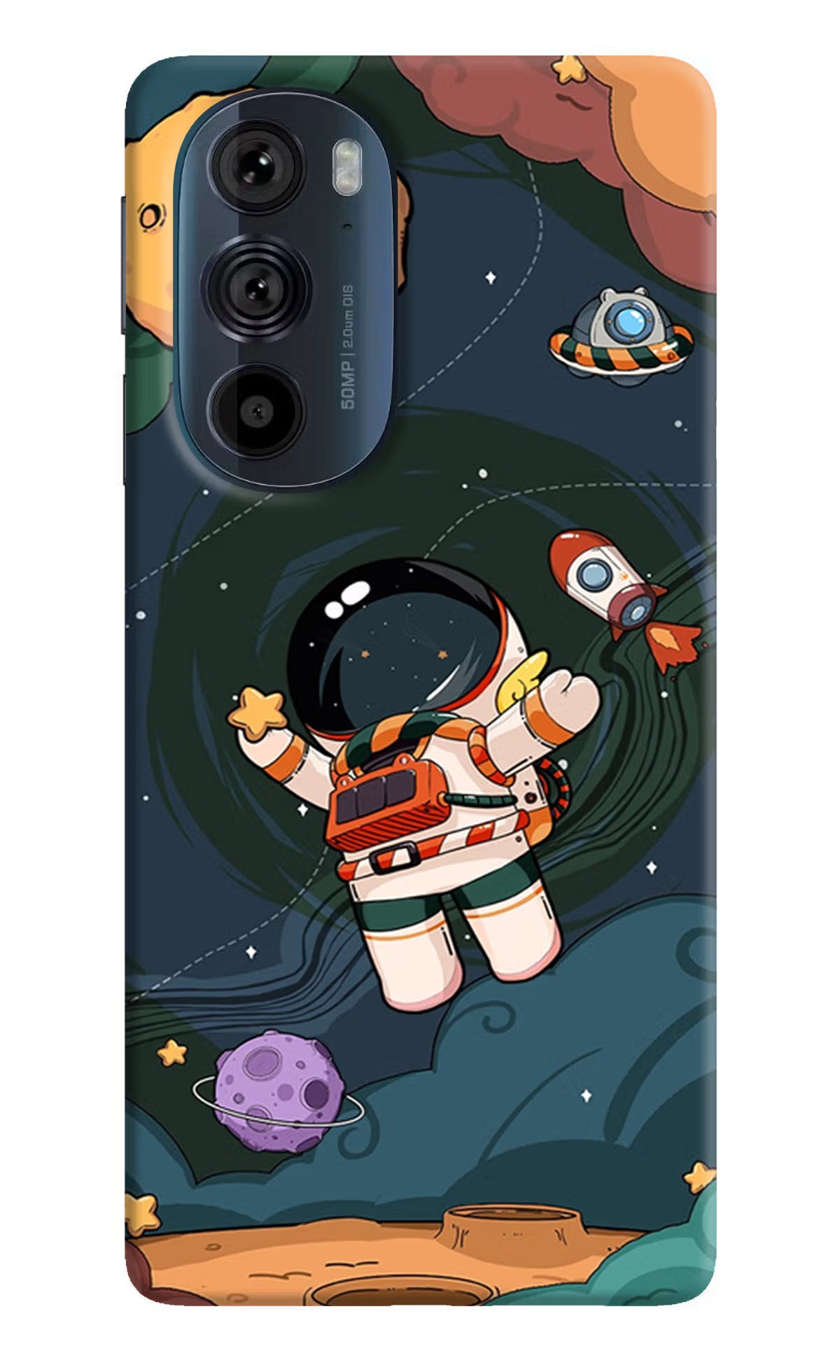 Cartoon Astronaut Moto Edge 30 Pro Hard Case Back Cover by Casekaro