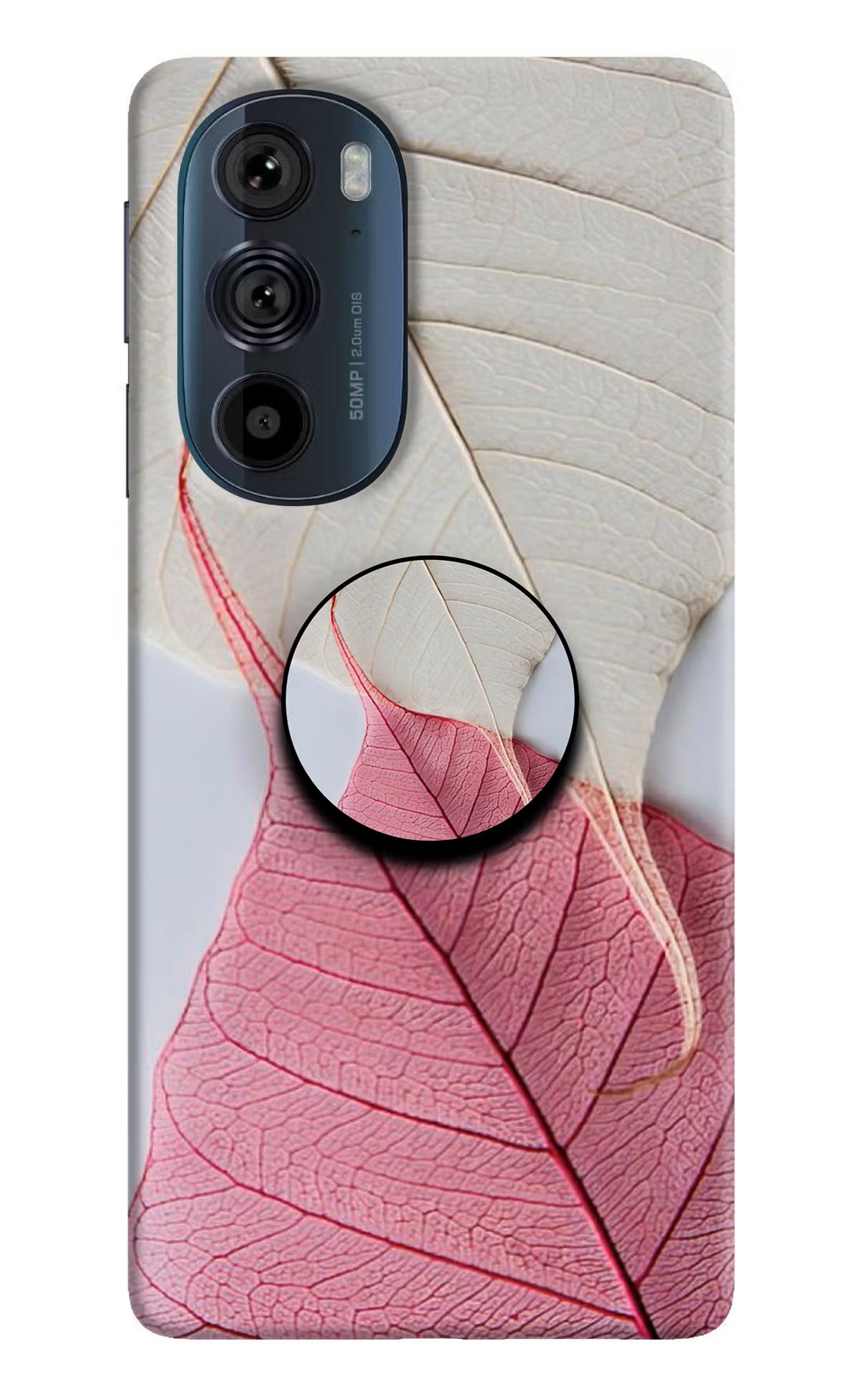 White Pink Leaf Moto Edge 30 Pro Pop Case by Casekaro