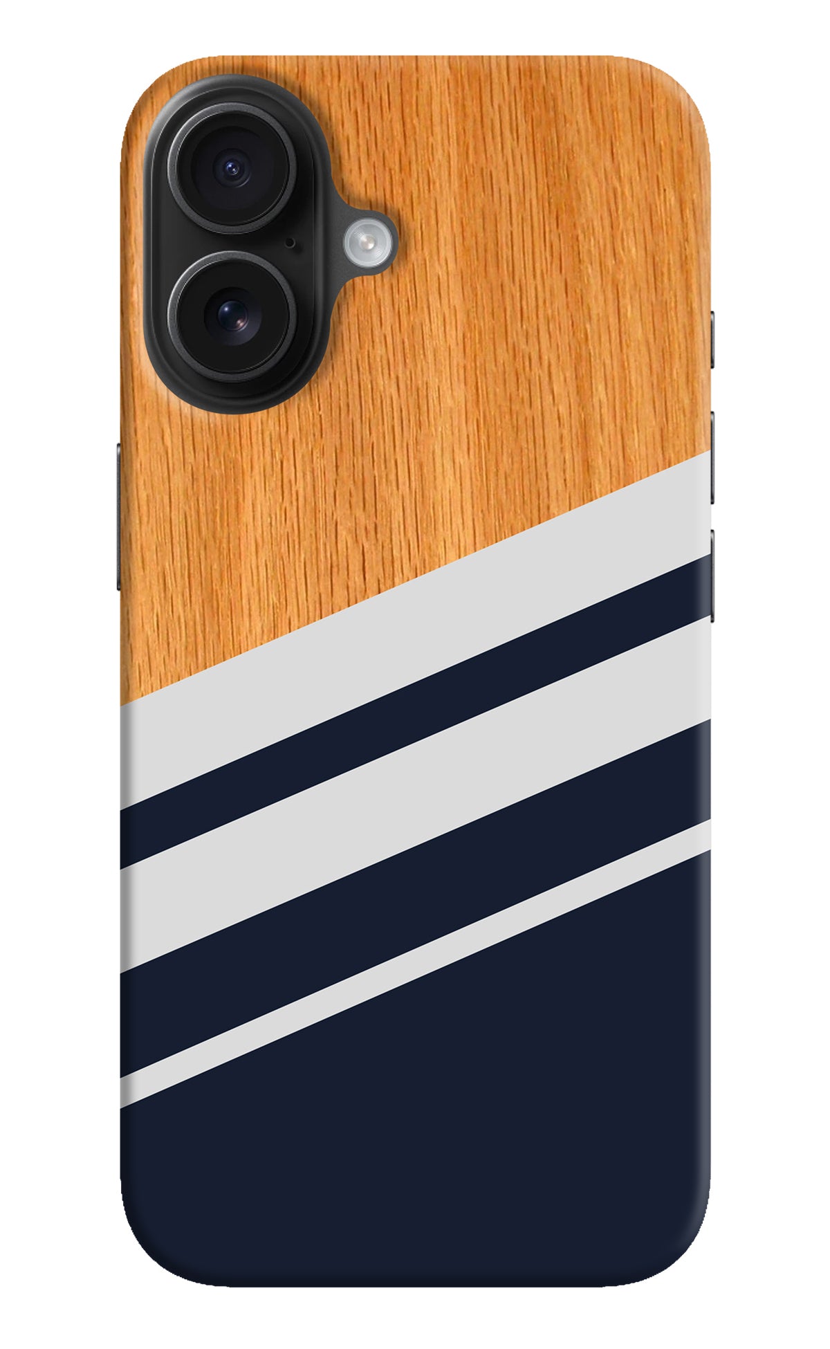 Blue and white wooden iPhone 16 Back Cover