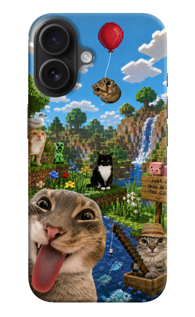 Minecraft Cat Chaos iPhone 16 Hard Case Back Cover by Casekaro