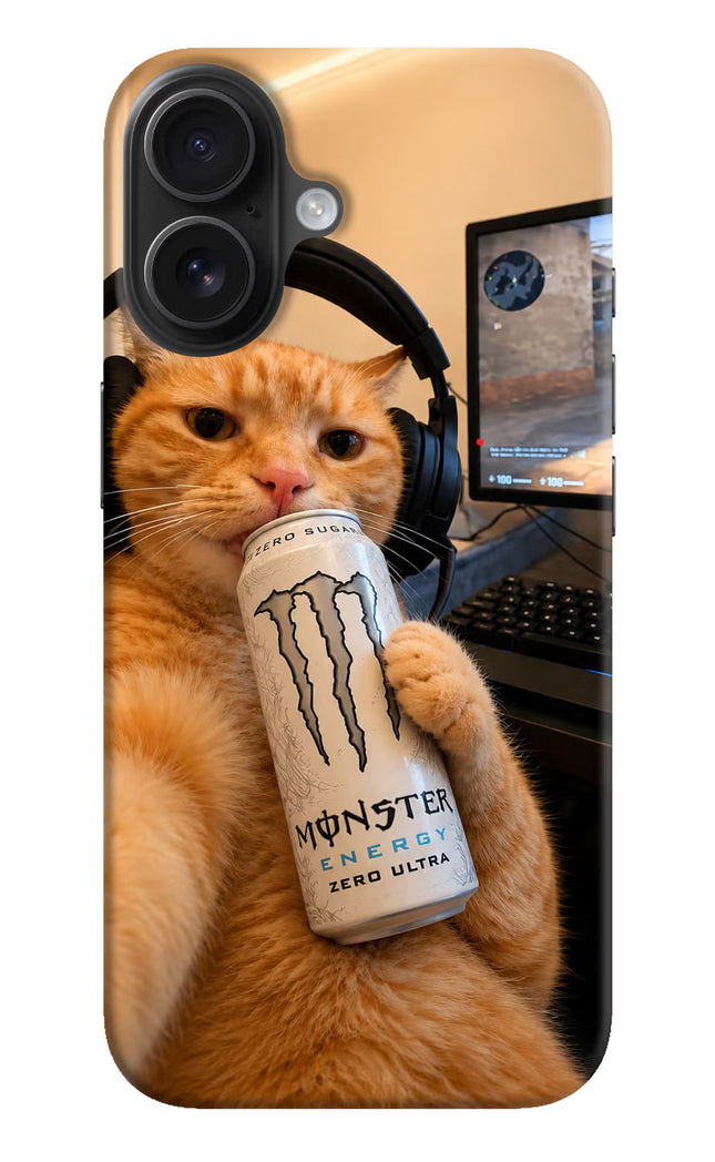 Gamer Cat Energy iPhone 16 Hard Case Back Cover by Casekaro