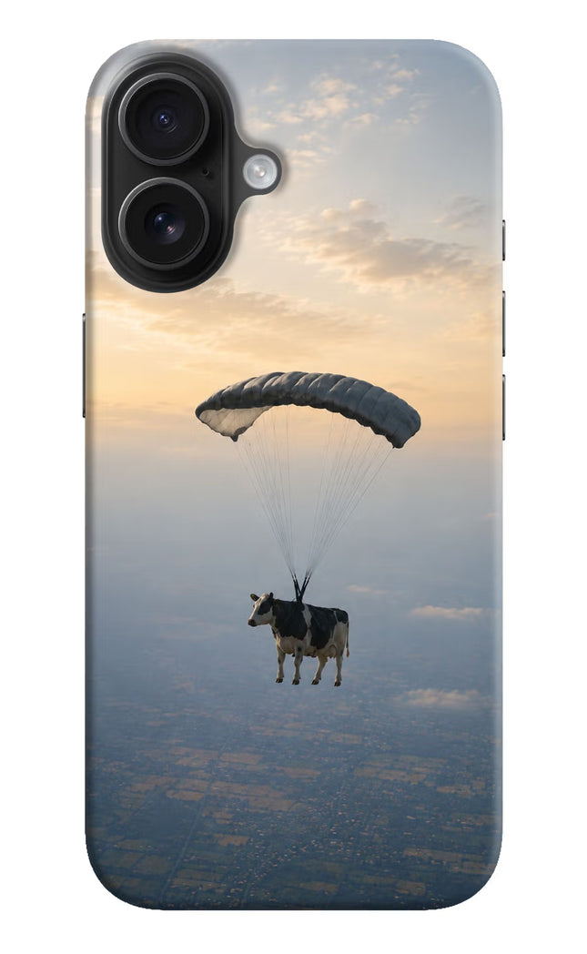 Skydiving Cow iPhone 16 Hard Case Back Cover by Casekaro