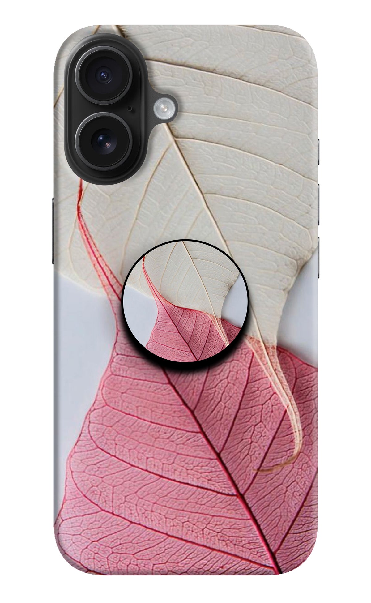 White Pink Leaf iPhone 16 Pop Case