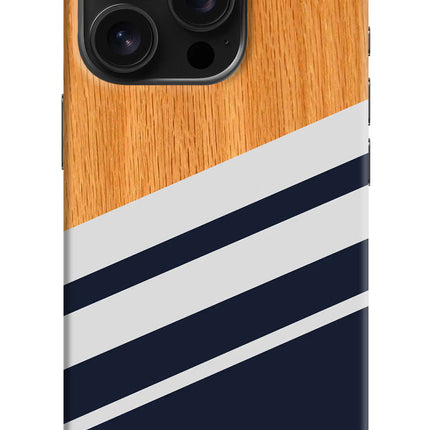 Blue and white wooden iPhone 16 Pro Hard Case Back Cover by Casekaro