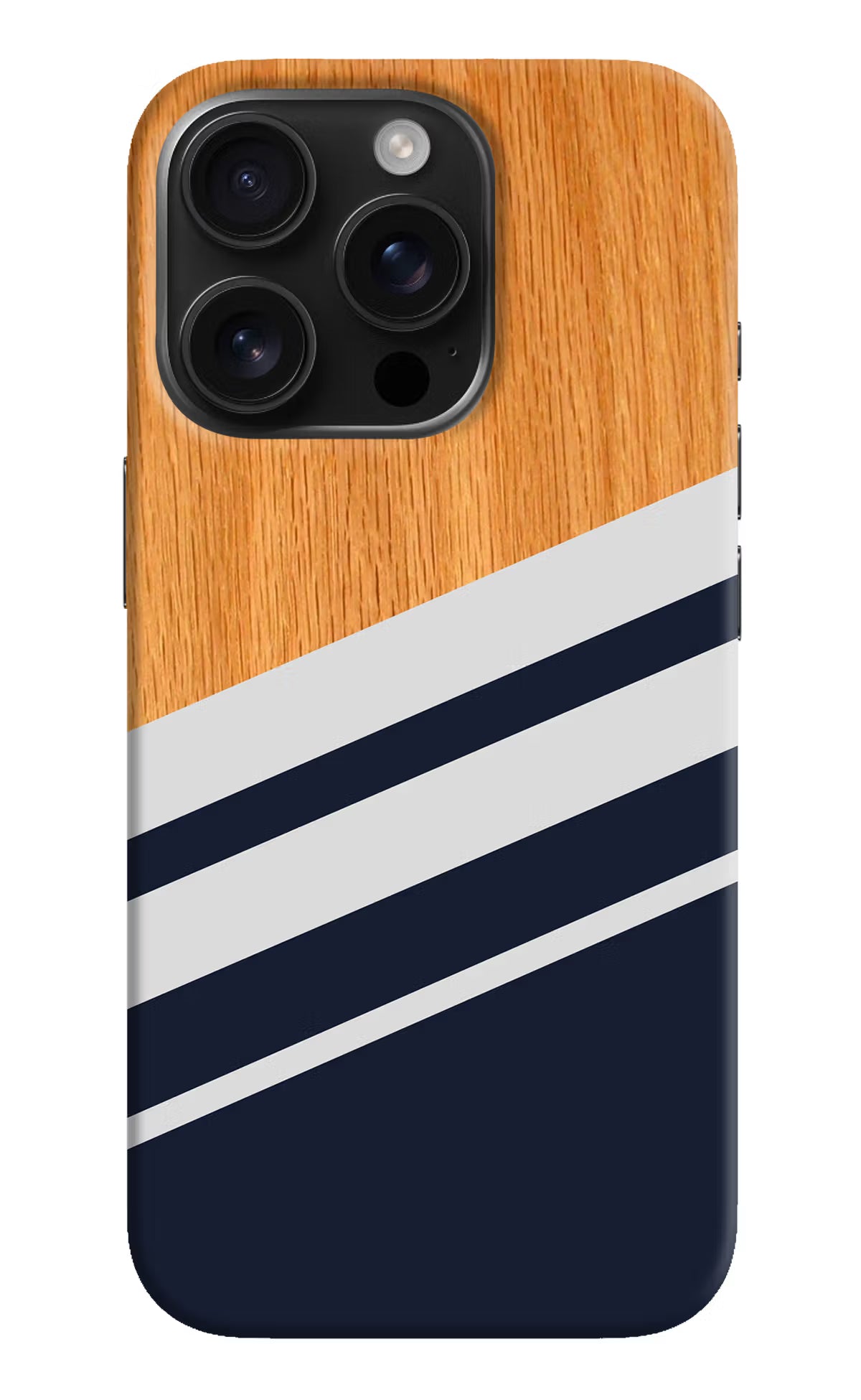 Blue and white wooden iPhone 16 Pro Hard Case Back Cover by Casekaro