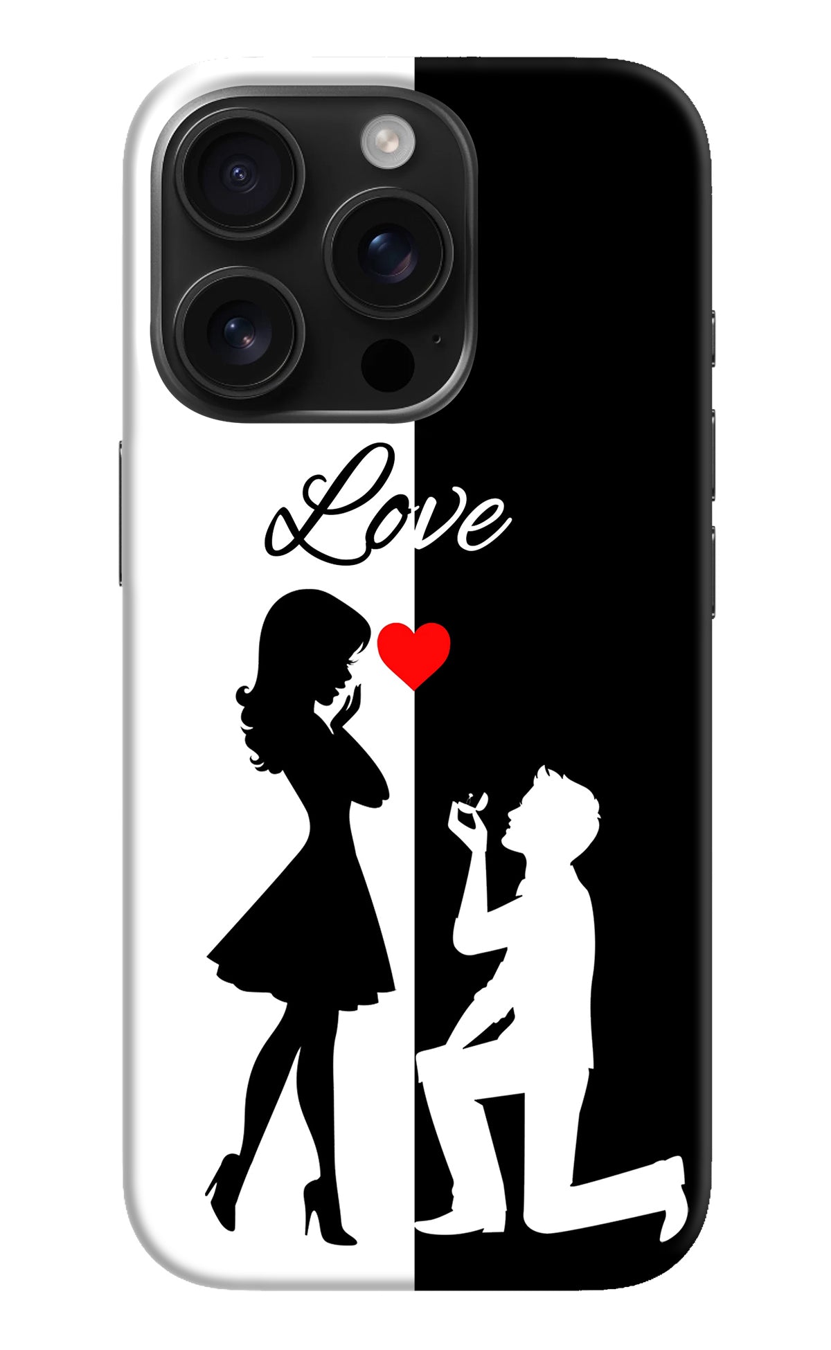 Love Propose Black And White iPhone 16 Pro Back Cover