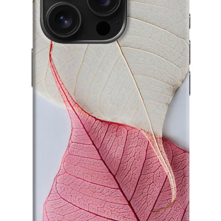 White Pink Leaf iPhone 16 Pro Hard Case Back Cover by Casekaro