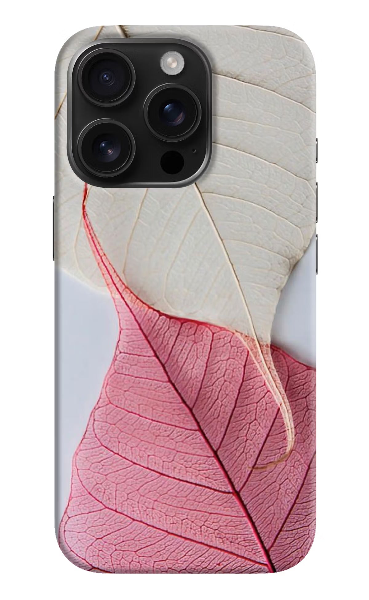 White Pink Leaf iPhone 16 Pro Hard Case Back Cover by Casekaro