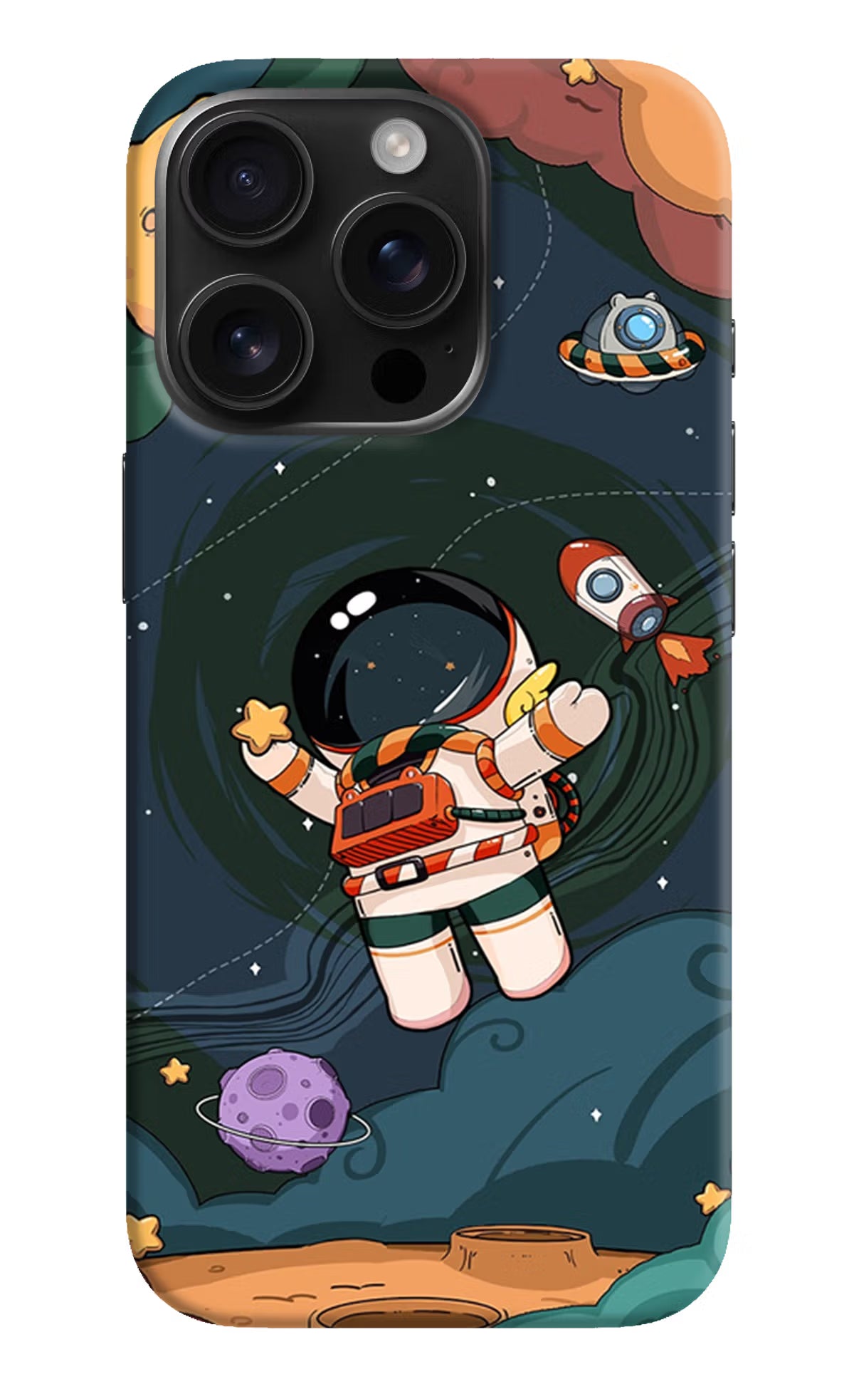 Cartoon Astronaut iPhone 16 Pro Hard Case Back Cover by Casekaro