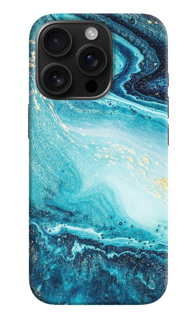 Blue Glitter Marble iPhone 16 Pro Hard Case Back Cover by Casekaro