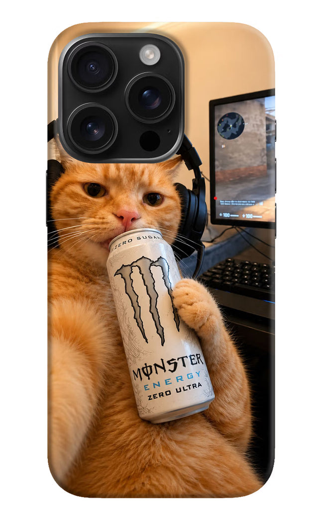 Gamer Cat Energy iPhone 16 Pro Hard Case Back Cover by Casekaro