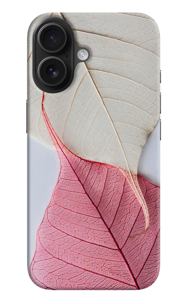 White Pink Leaf iPhone 16 Plus Hard Case Back Cover by Casekaro