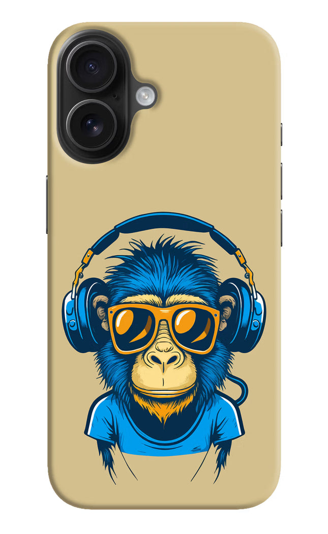Monkey Headphone iPhone 16 Plus Hard Case Back Cover by Casekaro
