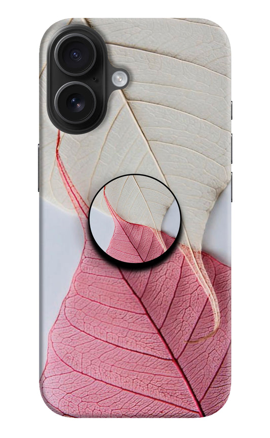 White Pink Leaf iPhone 16 Plus Pop Case