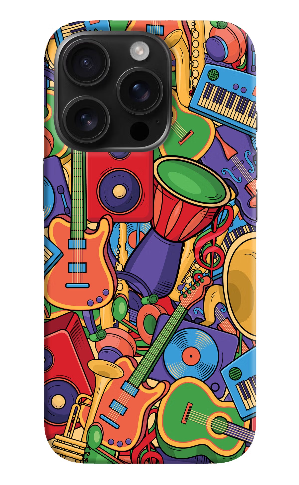 Music Instrument Doodle iPhone 16 Pro Max Hard Case Back Cover by Casekaro