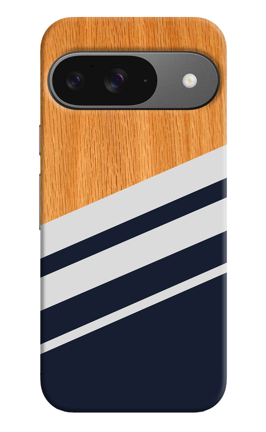 Blue and white wooden Google Pixel 9 Back Cover