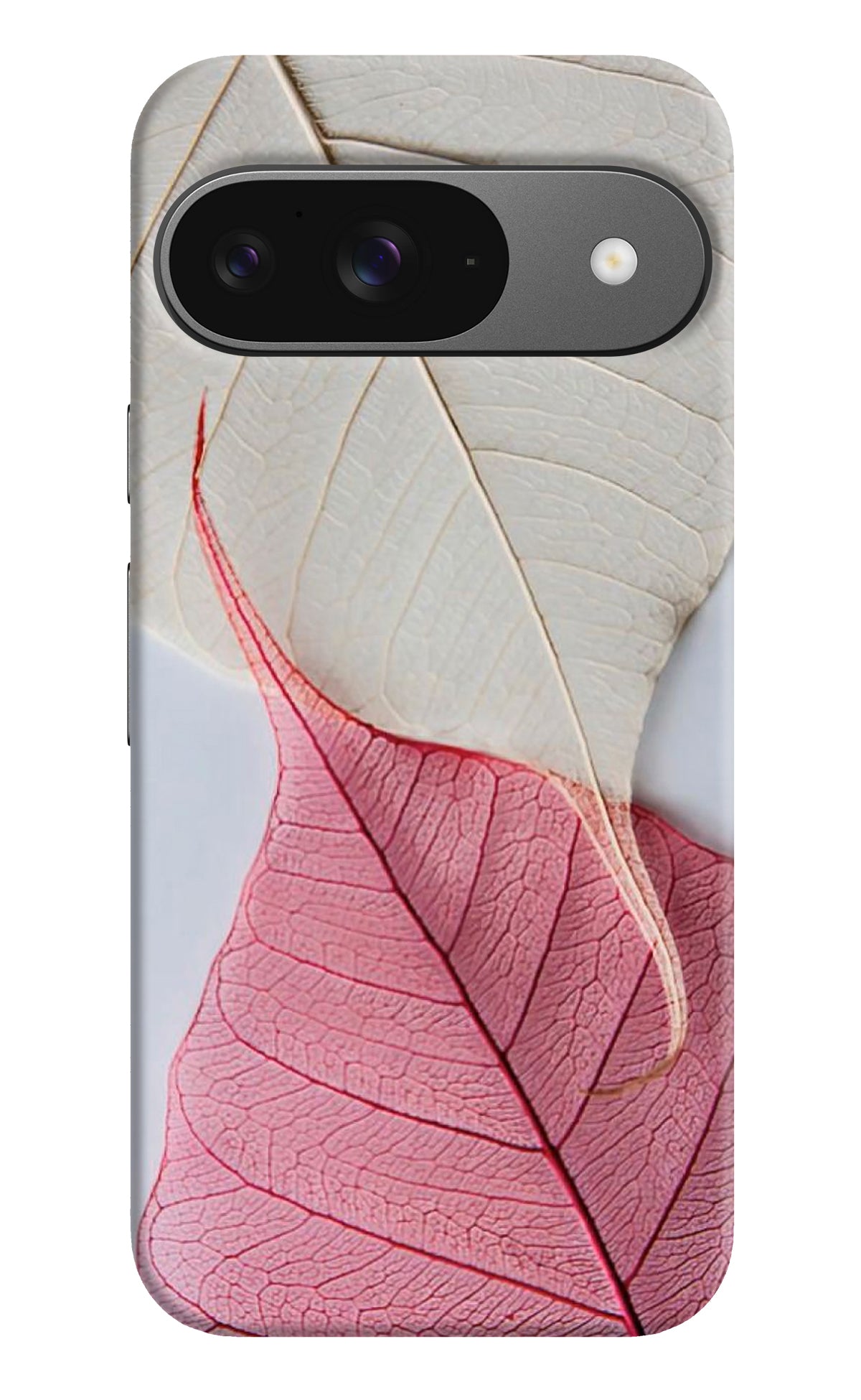 White Pink Leaf Google Pixel 9 Back Cover