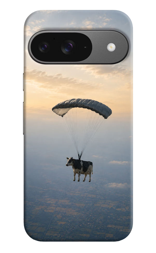 Skydiving Cow Google Pixel 9 Hard Case Back Cover by Casekaro