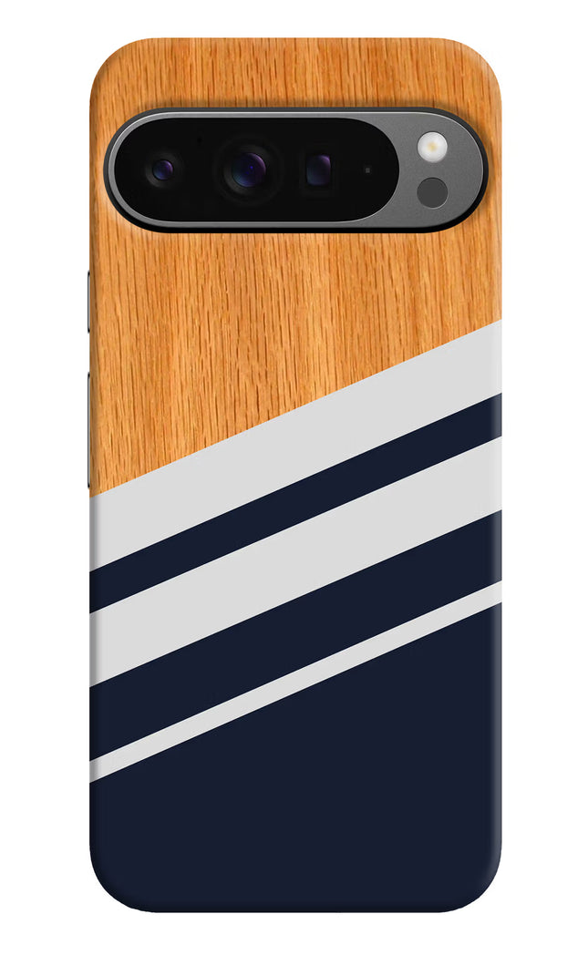Blue and white wooden Google Pixel 9 Pro Hard Case Back Cover by Casekaro