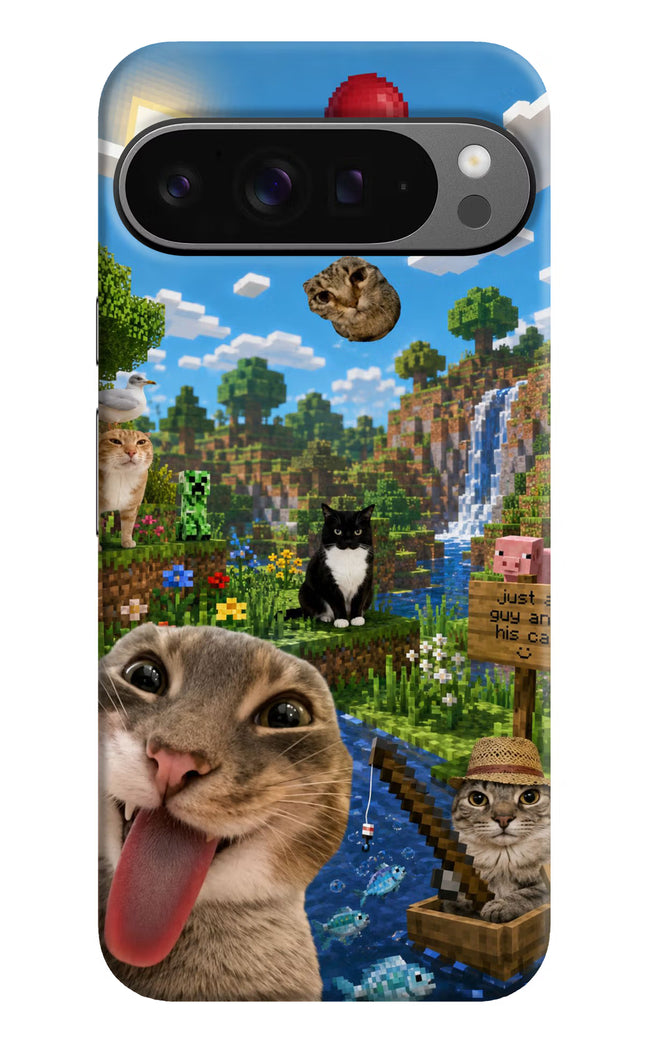 Minecraft Cat Chaos Google Pixel 9 Pro Hard Case Back Cover by Casekaro