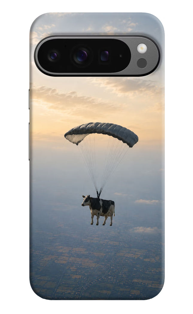 Skydiving Cow Google Pixel 9 Pro Hard Case Back Cover by Casekaro