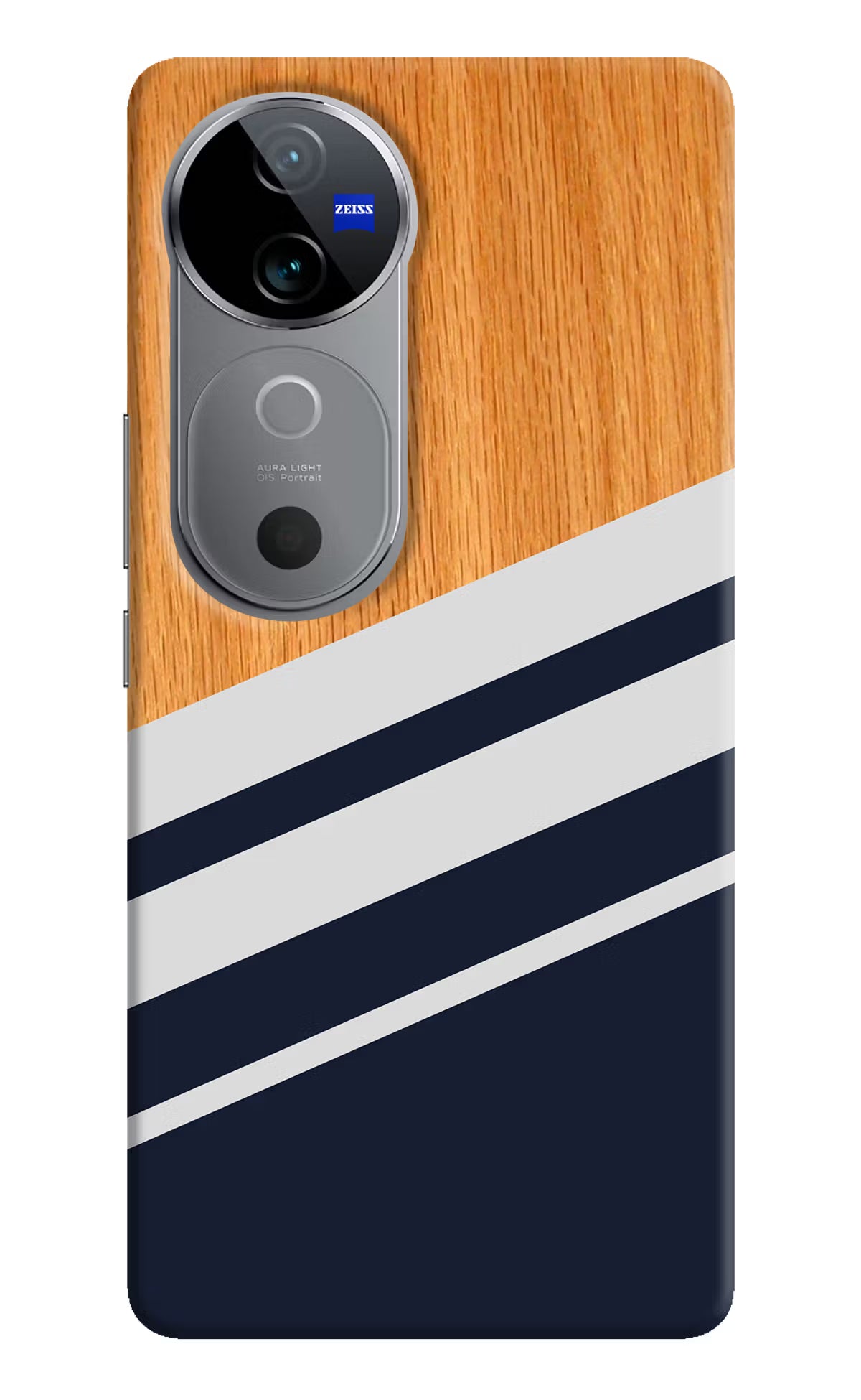 Blue and white wooden Vivo V40 5G Hard Case Back Cover by Casekaro