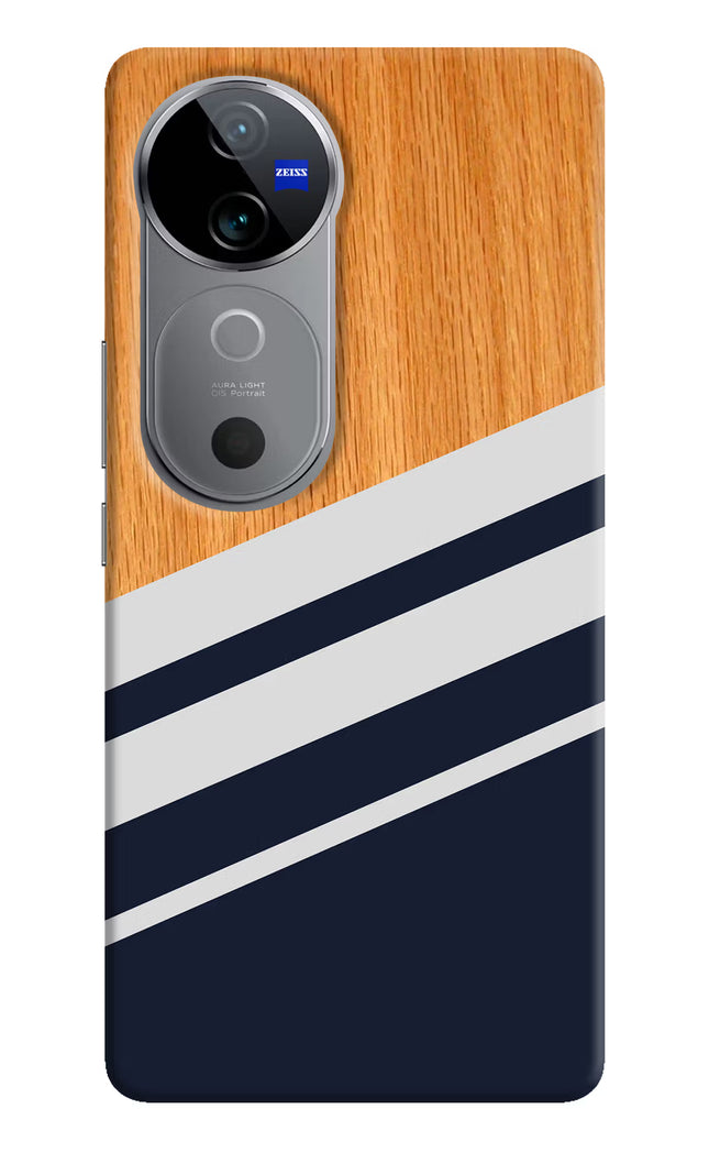 Blue and white wooden Vivo V40 5G Hard Case Back Cover by Casekaro