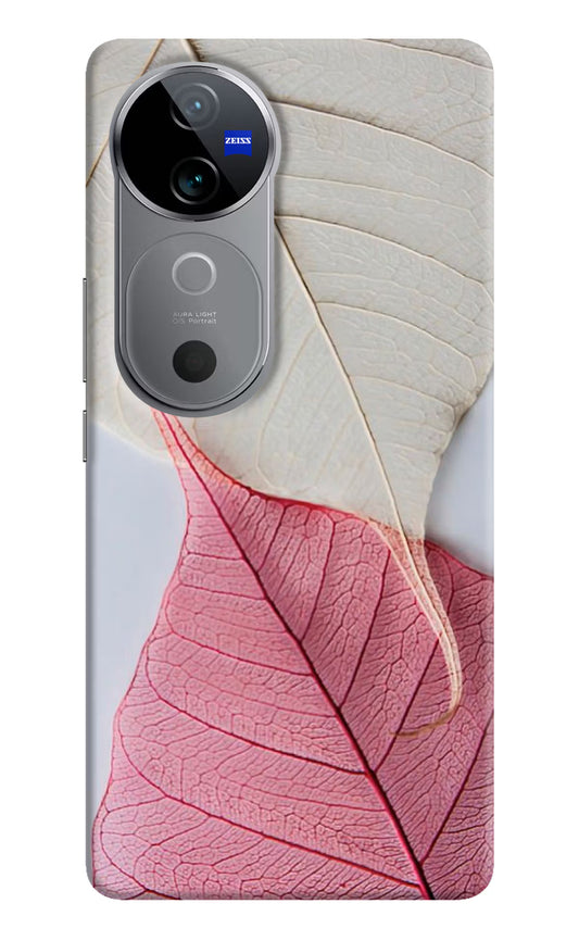 White Pink Leaf Vivo V40 5G Hard Case Back Cover by Casekaro